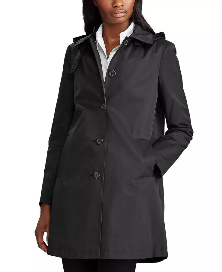 Womens Hooded A-Line Raincoat Black - 1