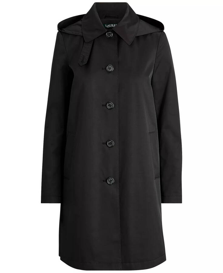 Womens Hooded A-Line Raincoat Black - 3