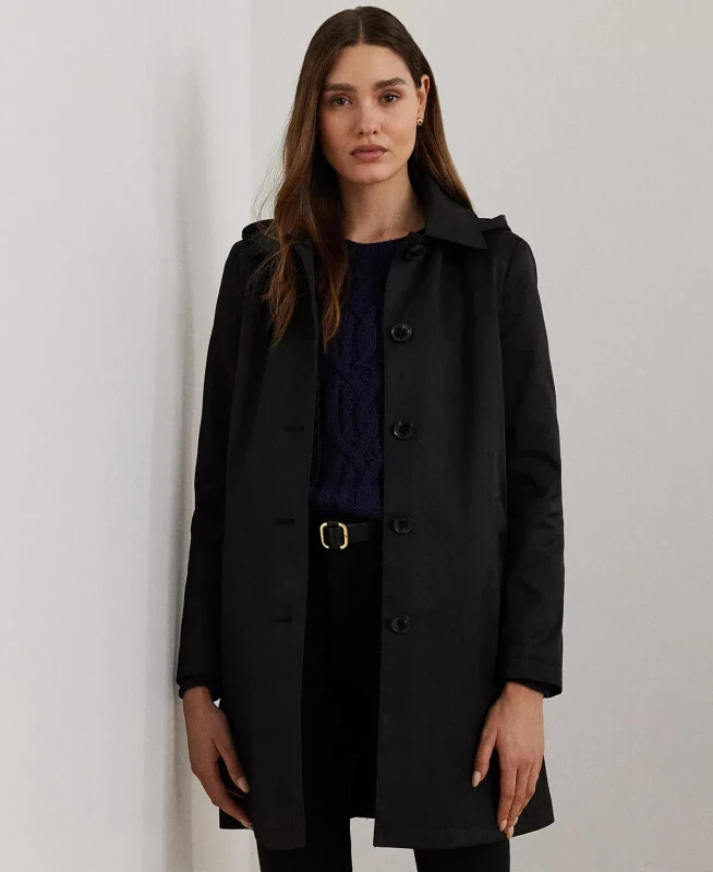 Womens Hooded A-Line Raincoat-Black - LAUREN RALPH LAUREN