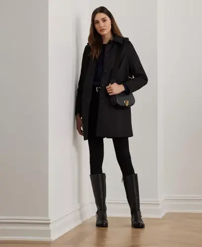 Womens Hooded A-Line Raincoat-Black - 3