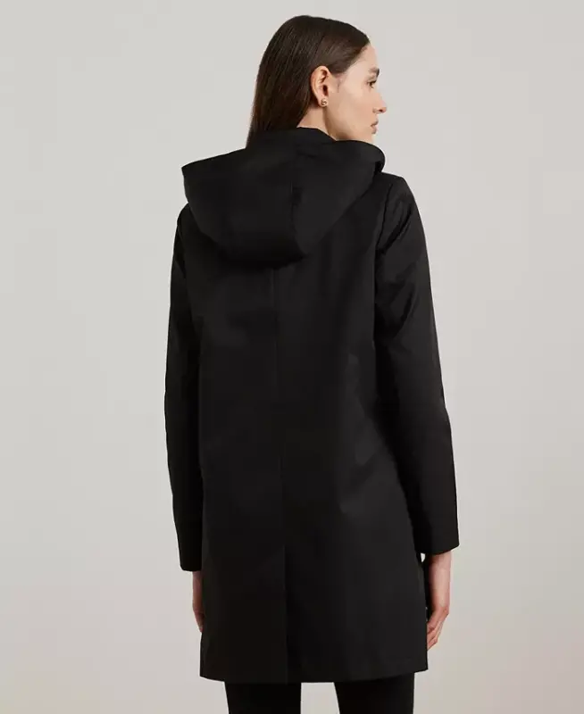 Womens Hooded A-Line Raincoat-Black - 5