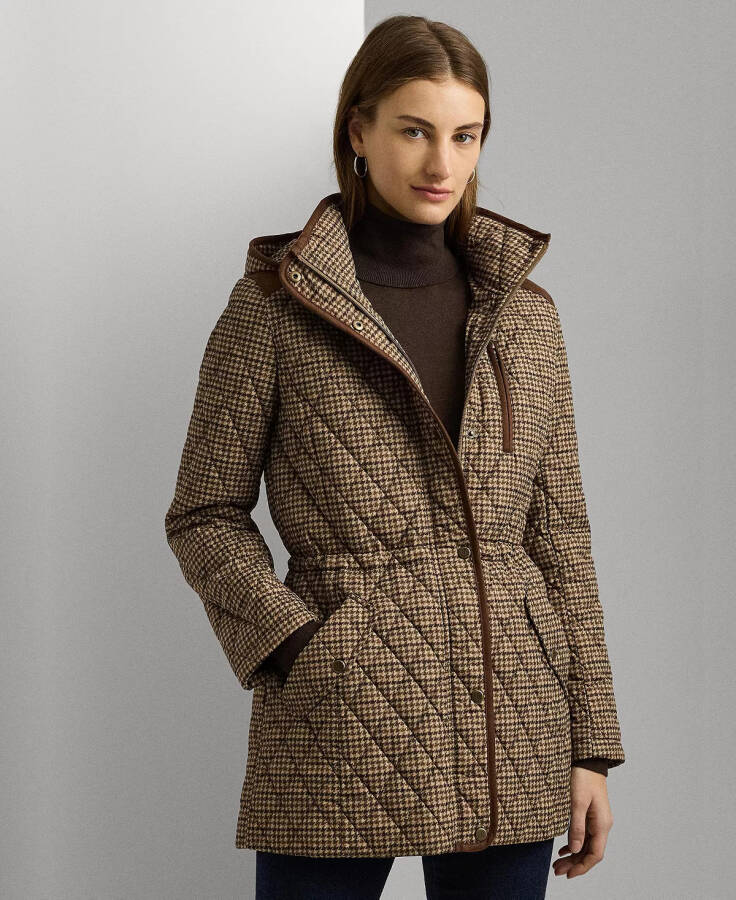 Women's Hooded Anorak Quilted Coat Loden Check - 1