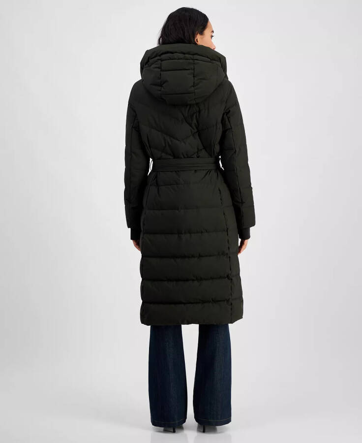 Women's Hooded Belted Puffer Coat Dark Olive - 2