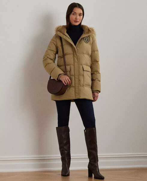 Women's Hooded Crest Puffer Coat Birch Tan - 1