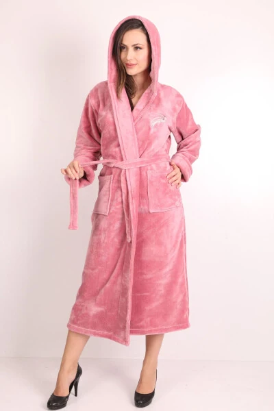 Women's Hooded Embroidered Bamboo Long Robe - 2
