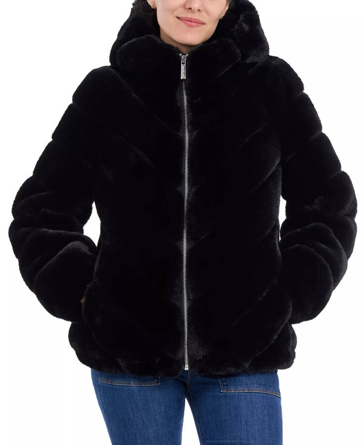 Women's Hooded Faux-Fur Coat Black - 1