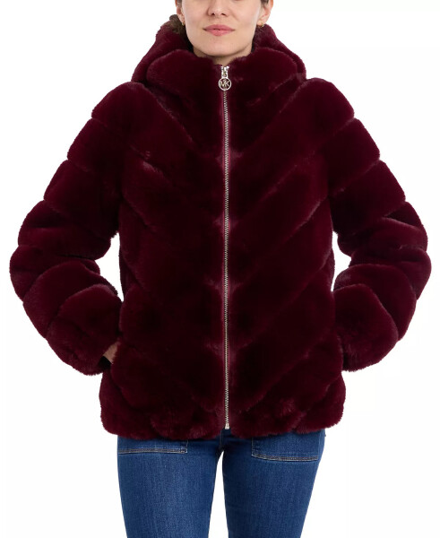 Women's Hooded Faux-Fur Coat Dark Brandy - 1