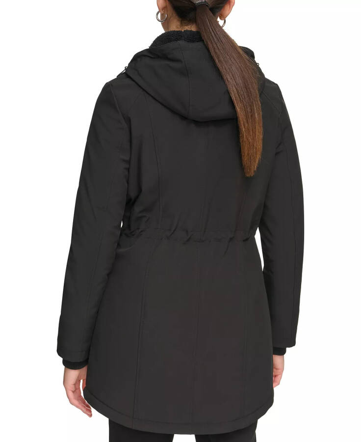 Womens Hooded Faux-Fur-Lined Anorak Raincoat Black - 2