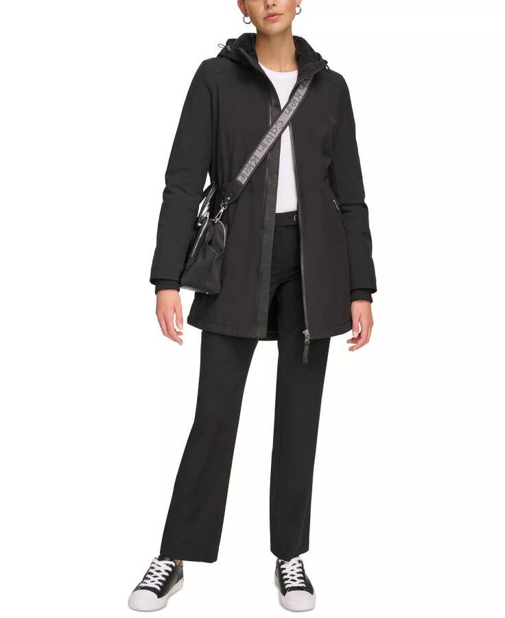 Womens Hooded Faux-Fur-Lined Anorak Raincoat Black - 5