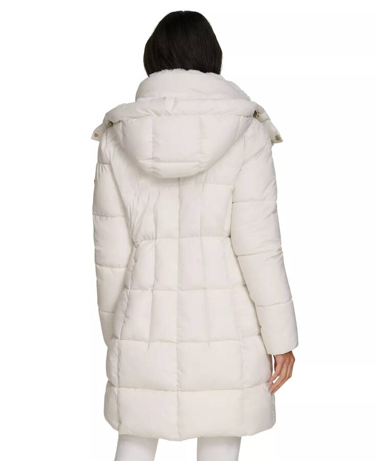 Women's Hooded Faux-Fur-Lined Midi Puffer Coat Eggshell - 2