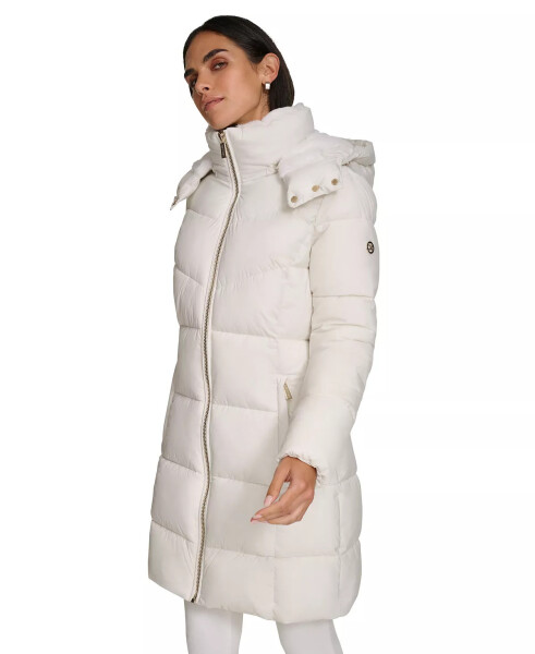 Women's Hooded Faux-Fur-Lined Midi Puffer Coat Eggshell - 3