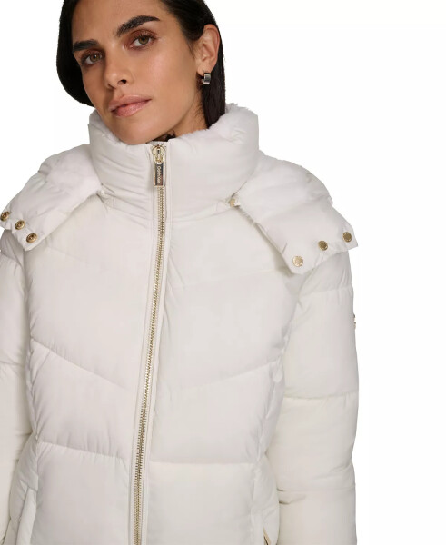 Women's Hooded Faux-Fur-Lined Midi Puffer Coat Eggshell - 4