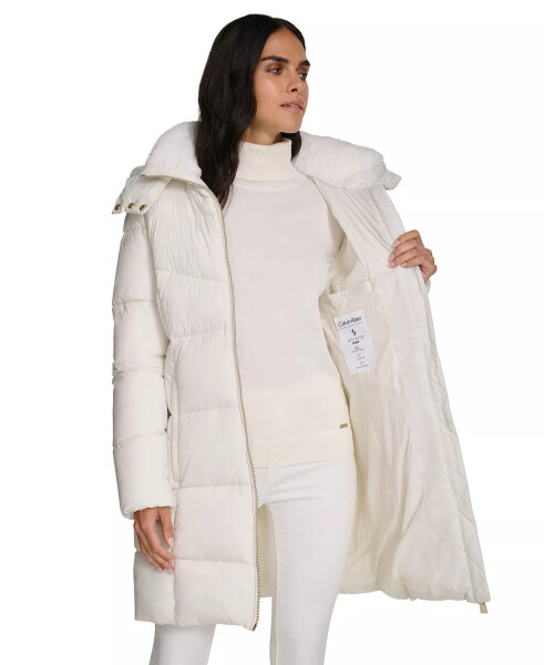 Women's Hooded Faux-Fur-Lined Midi Puffer Coat Eggshell - 5