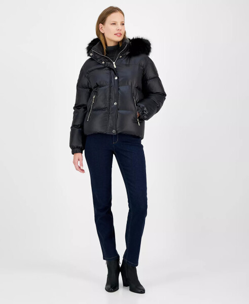 Women's Hooded Faux-Fur-Trim Puffer Coat, Created for Modazone Black - 1