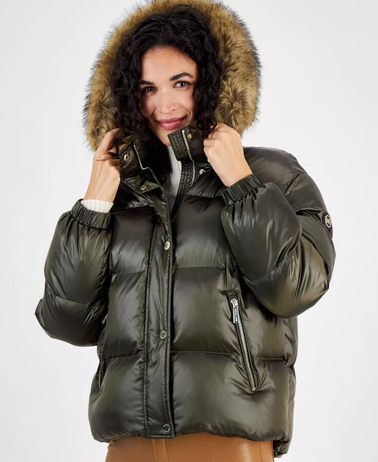 Women's Hooded Faux-Fur-Trim Puffer Coat, Created for Modazone Olive - 4