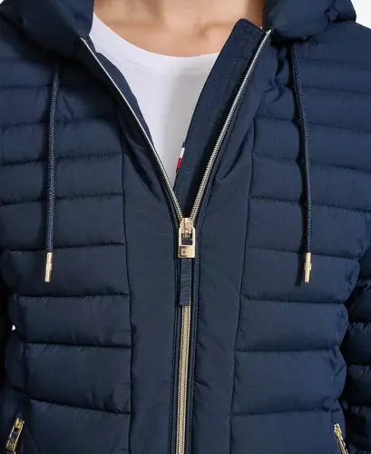 Women's Hooded Packable Puffer Coat-Navy - 4