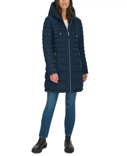 Women's Hooded Packable Puffer Coat - Navy - 5