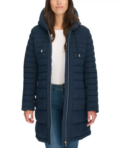 Women's Hooded Packable Puffer Coat - Navy - 7