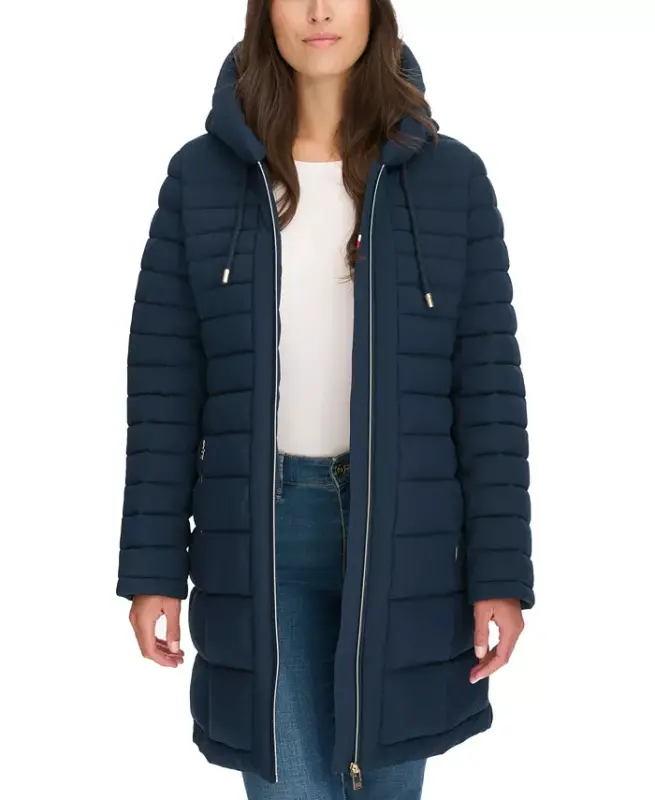 Women's Hooded Packable Puffer Coat - Navy - 7