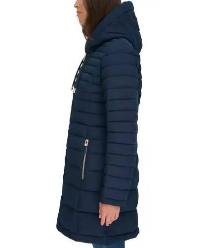 Women's Hooded Packable Puffer Coat - Navy - 3