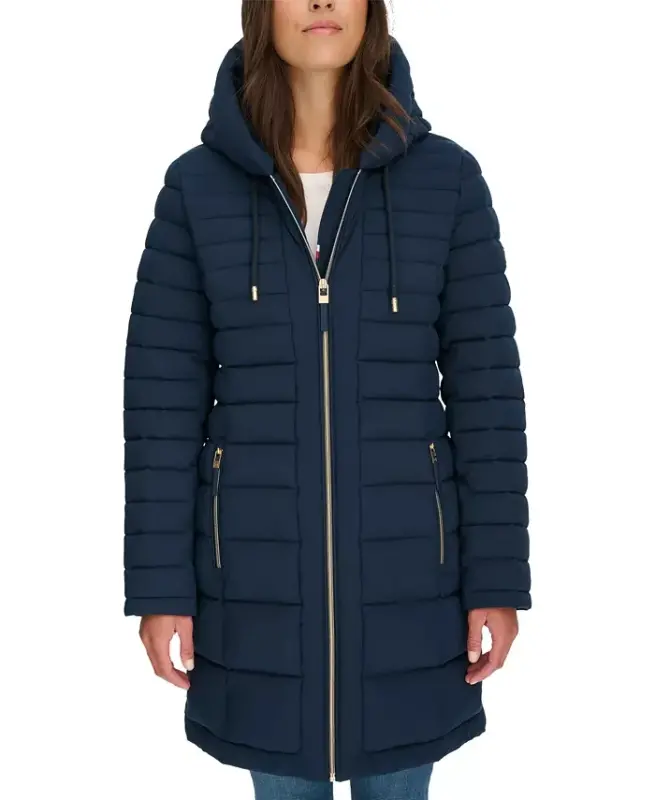 Women's Hooded Packable Puffer Coat - Navy - 4