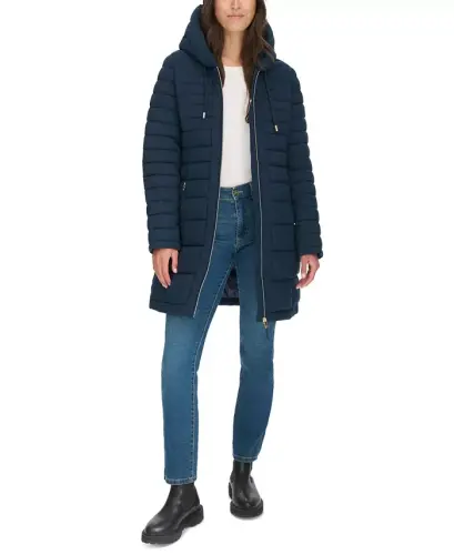 Women's Hooded Packable Puffer Coat - Navy - 8
