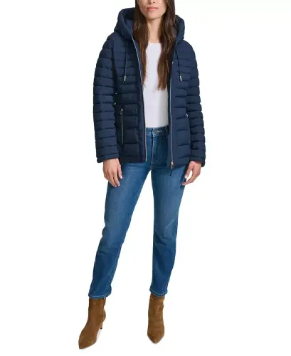 Women's Hooded Packable Puffer Coat - Navy - 6
