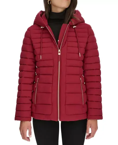 Women's Hooded Packable Puffer Coat - Rouge - 1