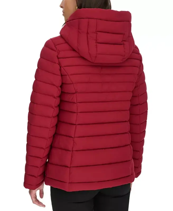 Women's Hooded Packable Puffer Coat - Rouge - 2