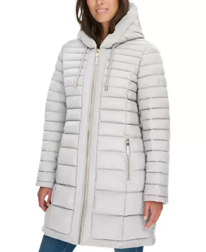 Women's Hooded Packable Puffer Coat - White Sand 