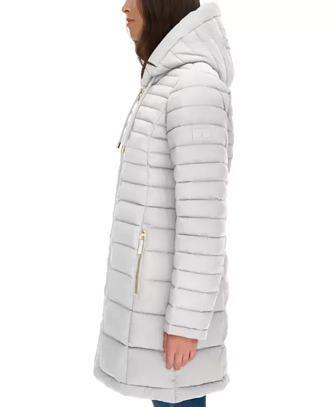 Women's Hooded Packable Puffer Coat - White Sand - 4