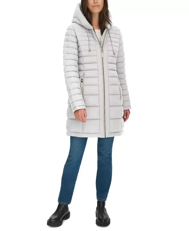 Women's Hooded Packable Puffer Coat - White Sand - 5