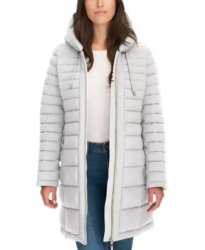 Women's Hooded Packable Puffer Coat - White Sand - 6