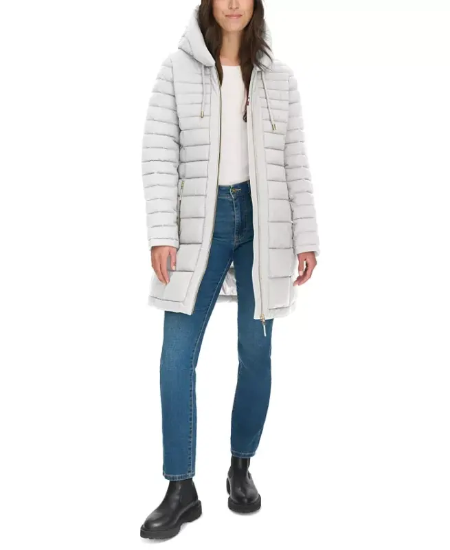 Women's Hooded Packable Puffer Coat - White Sand - 8