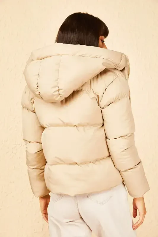 Women's Hooded Padded Jacket-Camel - 8