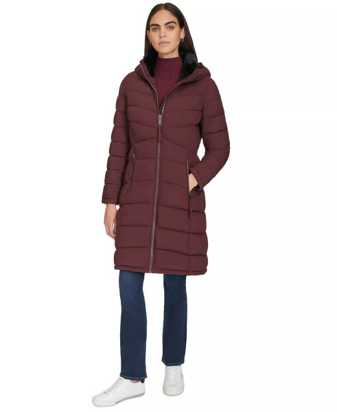 Women's Hooded Puffer Coat Bordeaux - 1