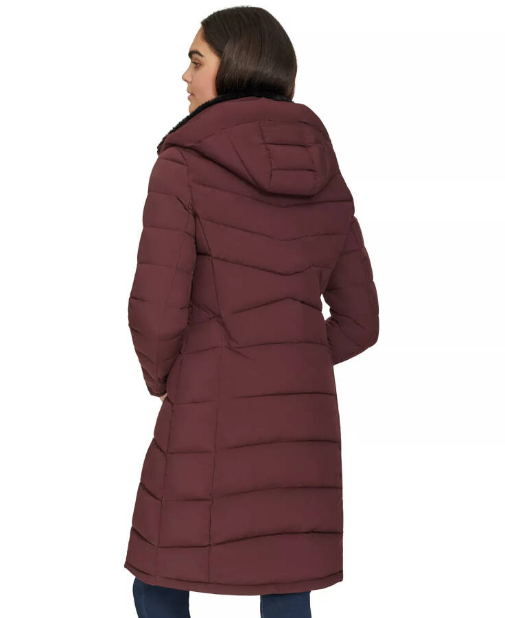 Women's Hooded Puffer Coat Bordeaux - 2