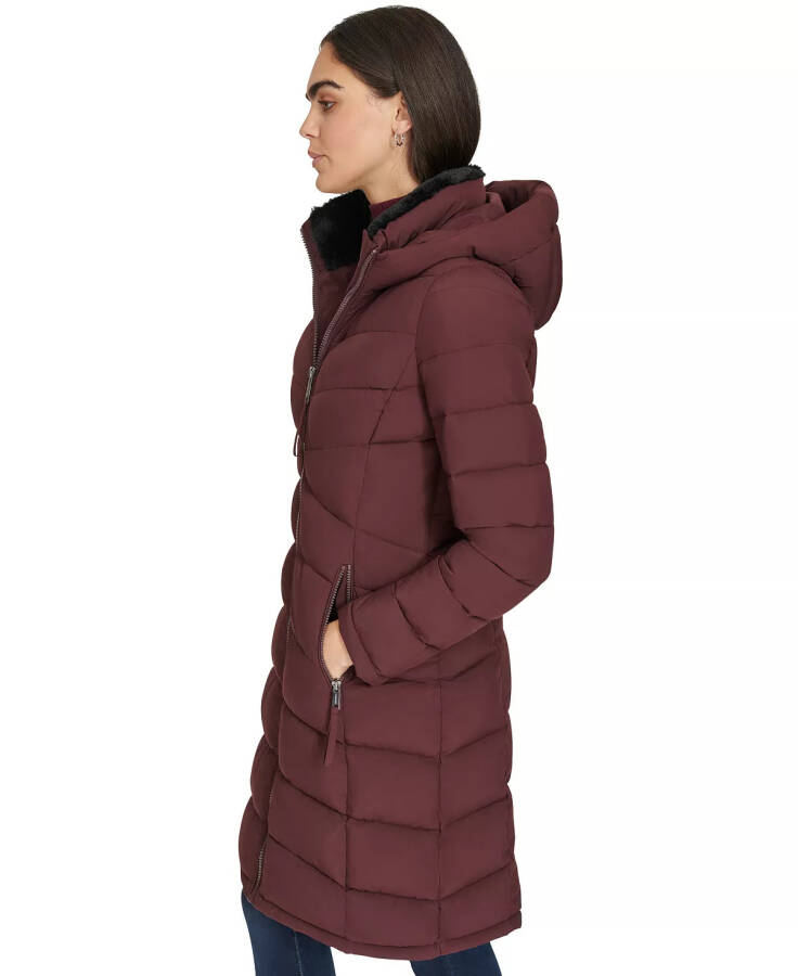 Women's Hooded Puffer Coat Bordeaux - 3