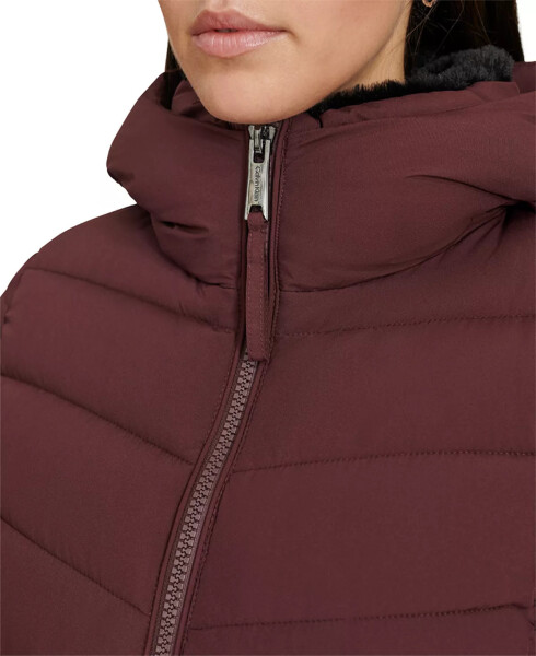 Women's Hooded Puffer Coat Bordeaux - 4