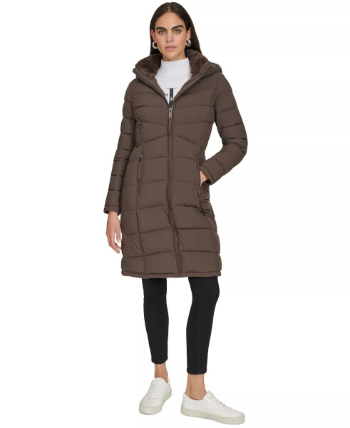 Women's Hooded Puffer Coat Mulch - 1