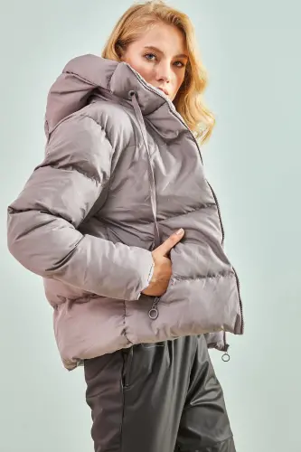 Women's Hooded Puffer Jacket-Dark Gray 