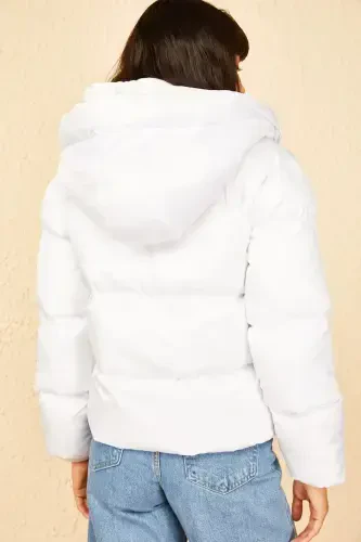 Women's Hooded Puffer Jacket-White - 4