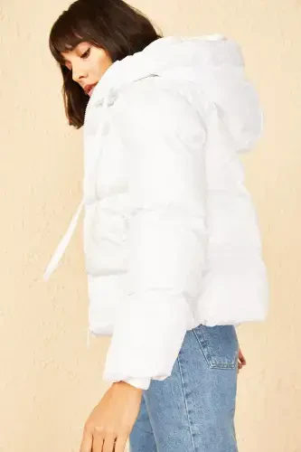 Women's Hooded Puffer Jacket-White - 7