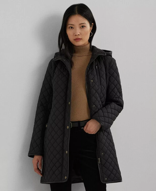 Women's Hooded Quilted Coat-Black - LAUREN RALPH LAUREN