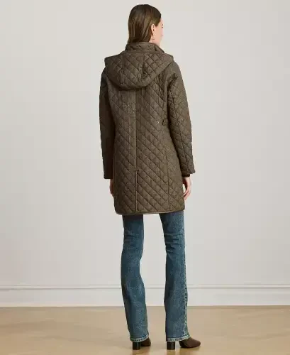 Women's Hooded Quilted Coat-Brown Mini Check - LAUREN RALPH LAUREN (1)