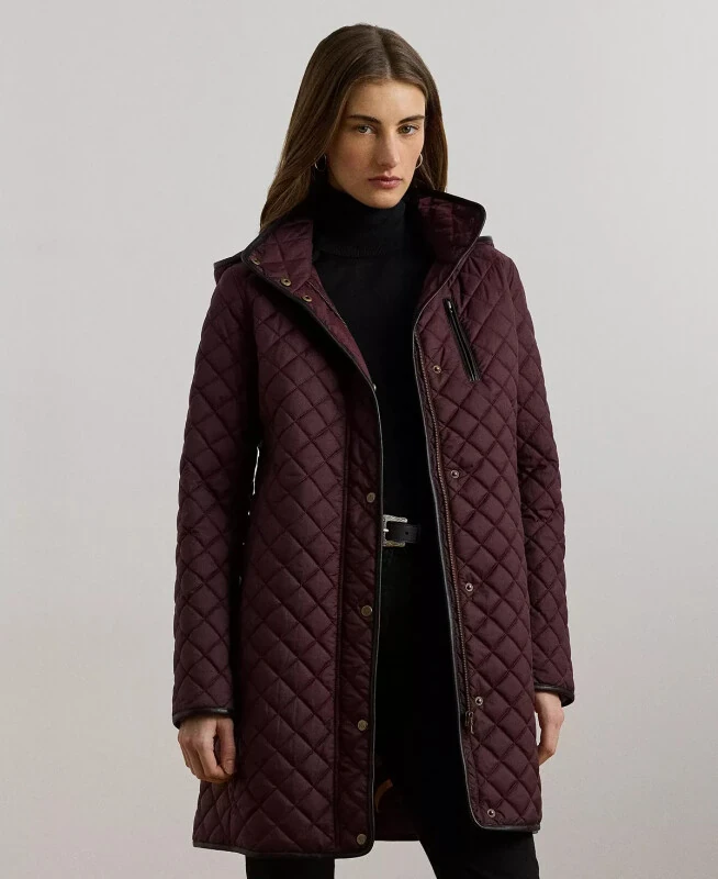 Women's Hooded Quilted Coat-Dark Garnet - LAUREN RALPH LAUREN