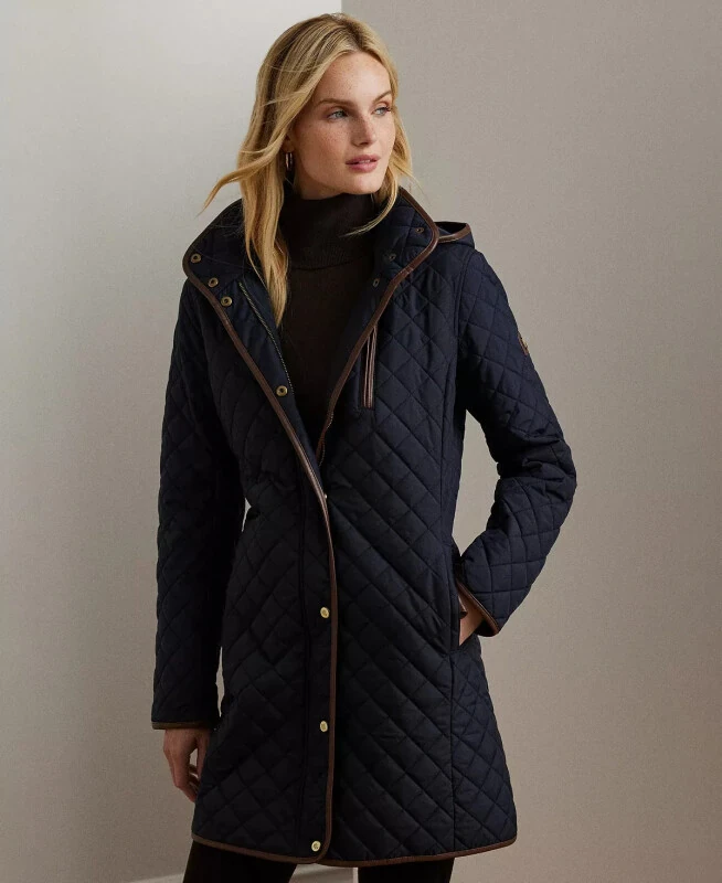 Women's Hooded Quilted Coat-Dark Navy - LAUREN RALPH LAUREN