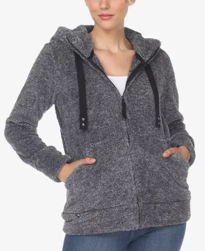 Women's Hooded Sherpa Jacket-Charcoal 