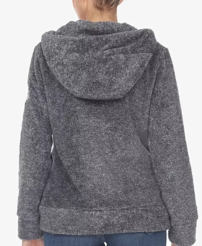Women's Hooded Sherpa Jacket-Charcoal - 2