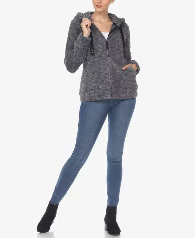 Women's Hooded Sherpa Jacket-Charcoal - 3